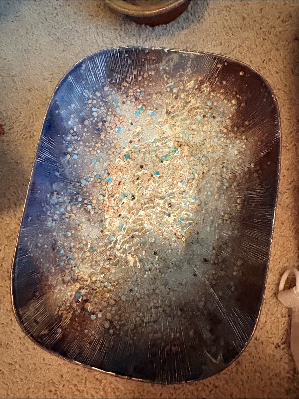 RARE Marion Lang Plate Robinโs Egg Brown Turquoise Starburst 8 1/2โ x 6 1/2โ